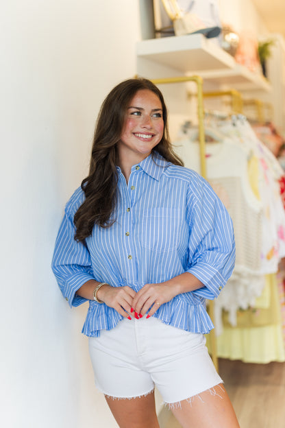 Emily Stripe Poplin Ruffle Top