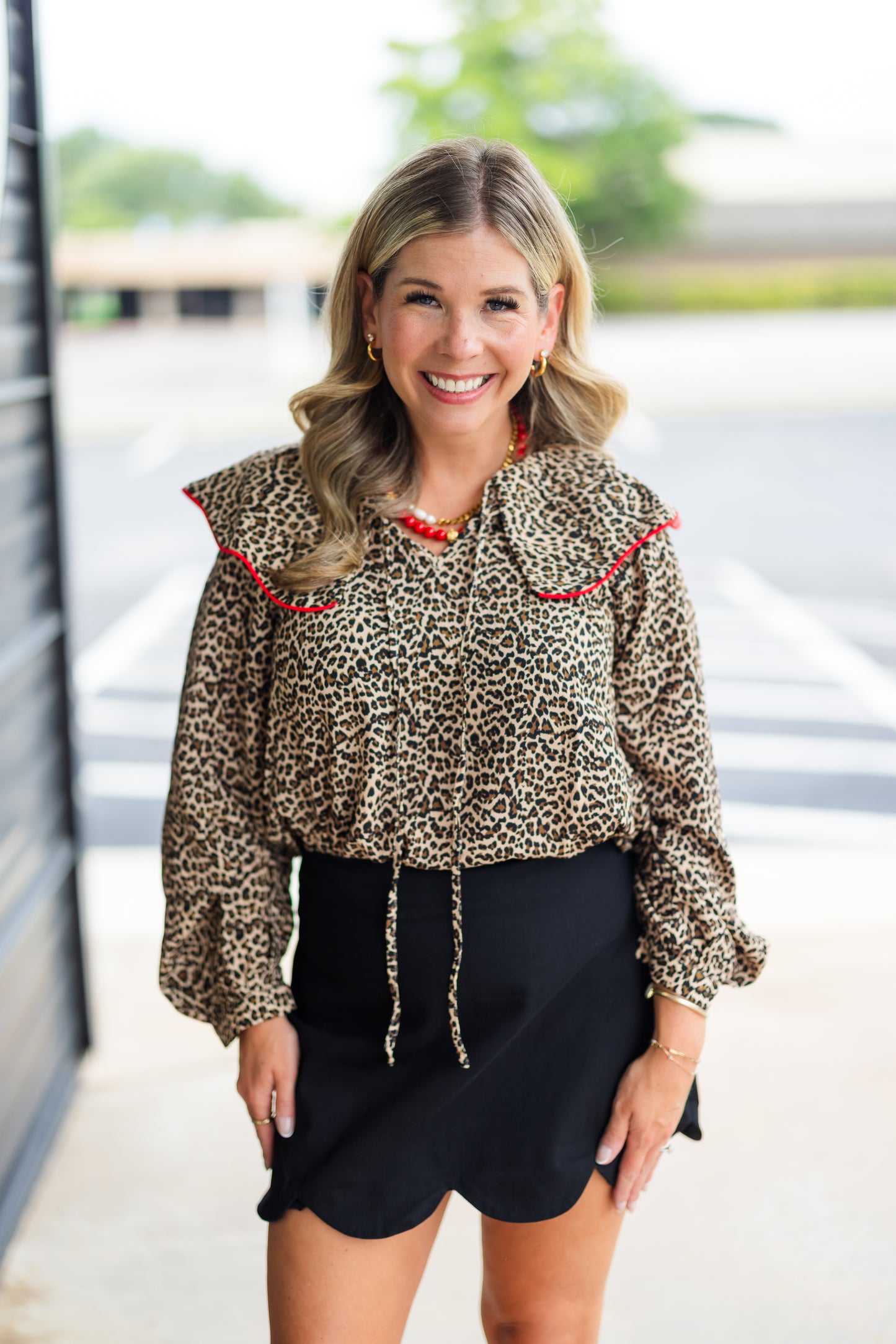 Melanie Blouse in Leopard/Red