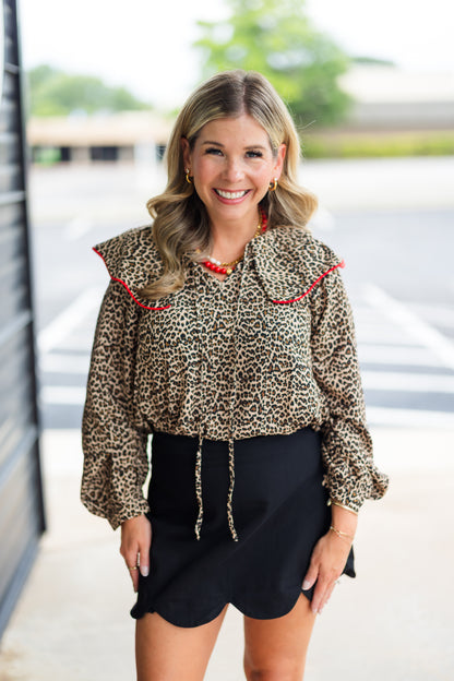 Melanie Blouse in Leopard/Red