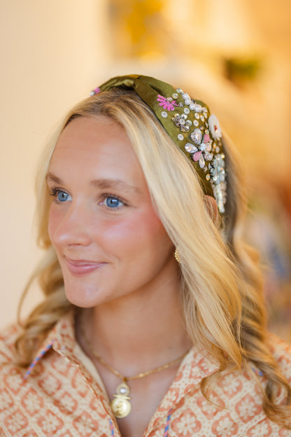 Olive Beaded Headband