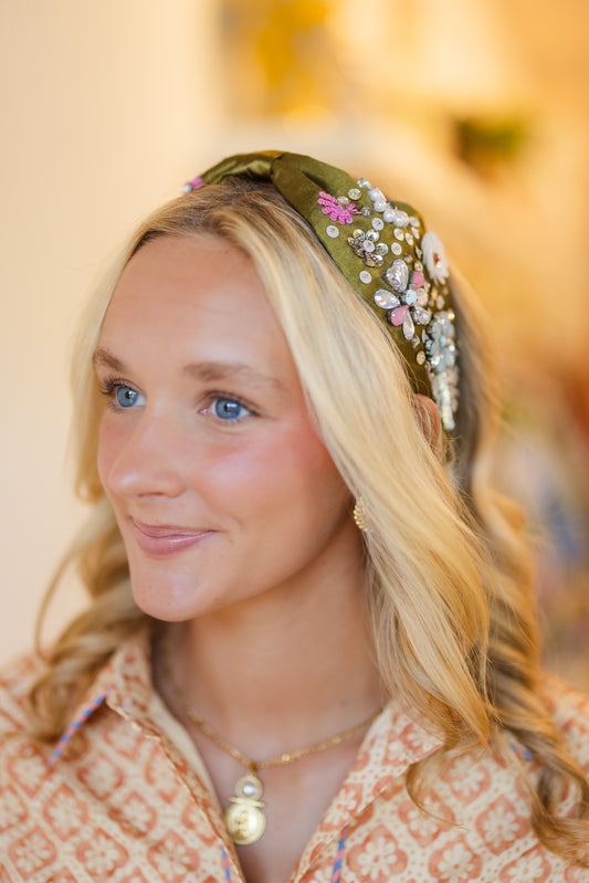 Olive Beaded Headband