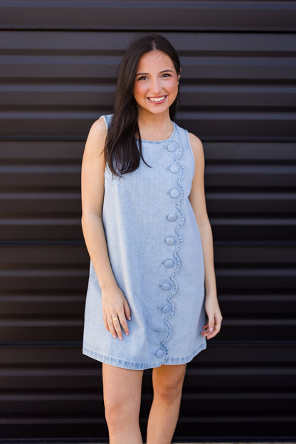Scallop Button Detailed Denim Mini Dress