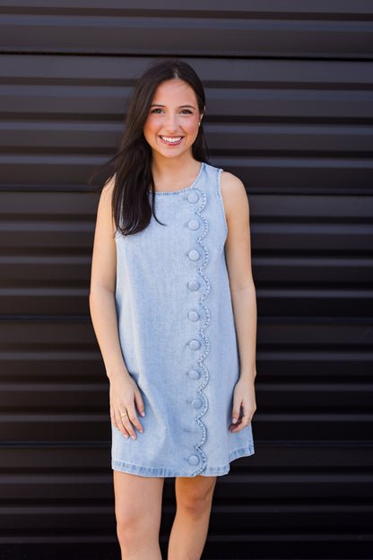 Scallop Button Detailed Denim Mini Dress
