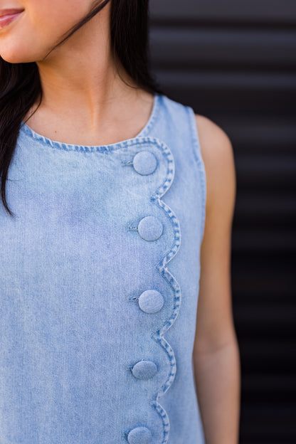 Scallop Button Detailed Denim Mini Dress