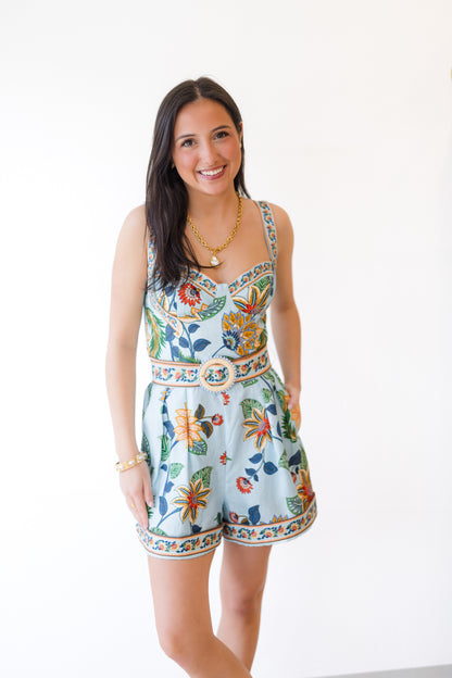 Floral Delhi Light Blue Romper