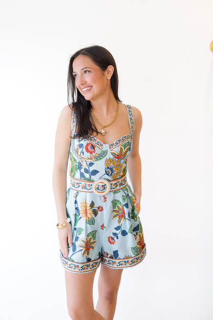Floral Delhi Light Blue Romper