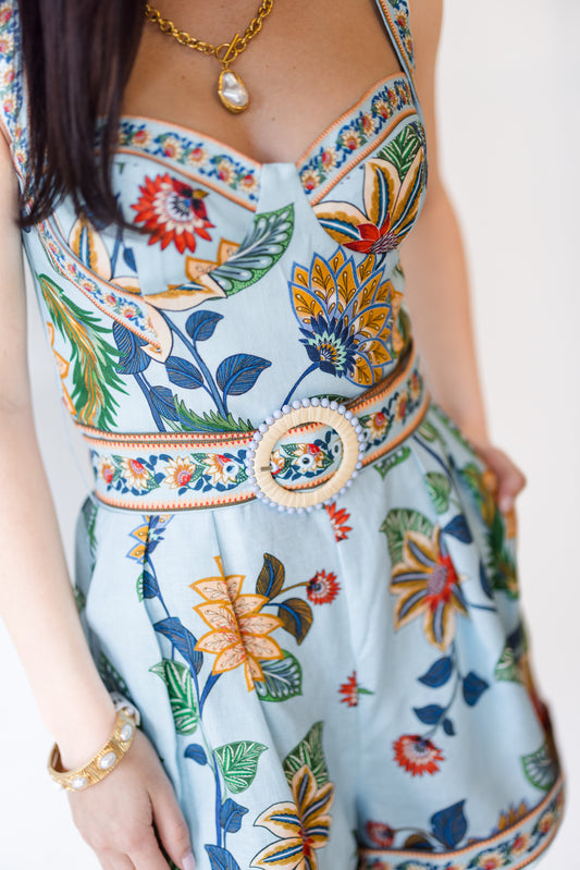 Floral Delhi Light Blue Romper