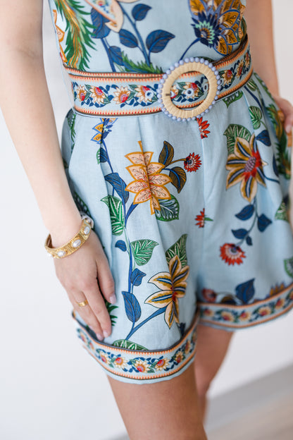 Floral Delhi Light Blue Romper