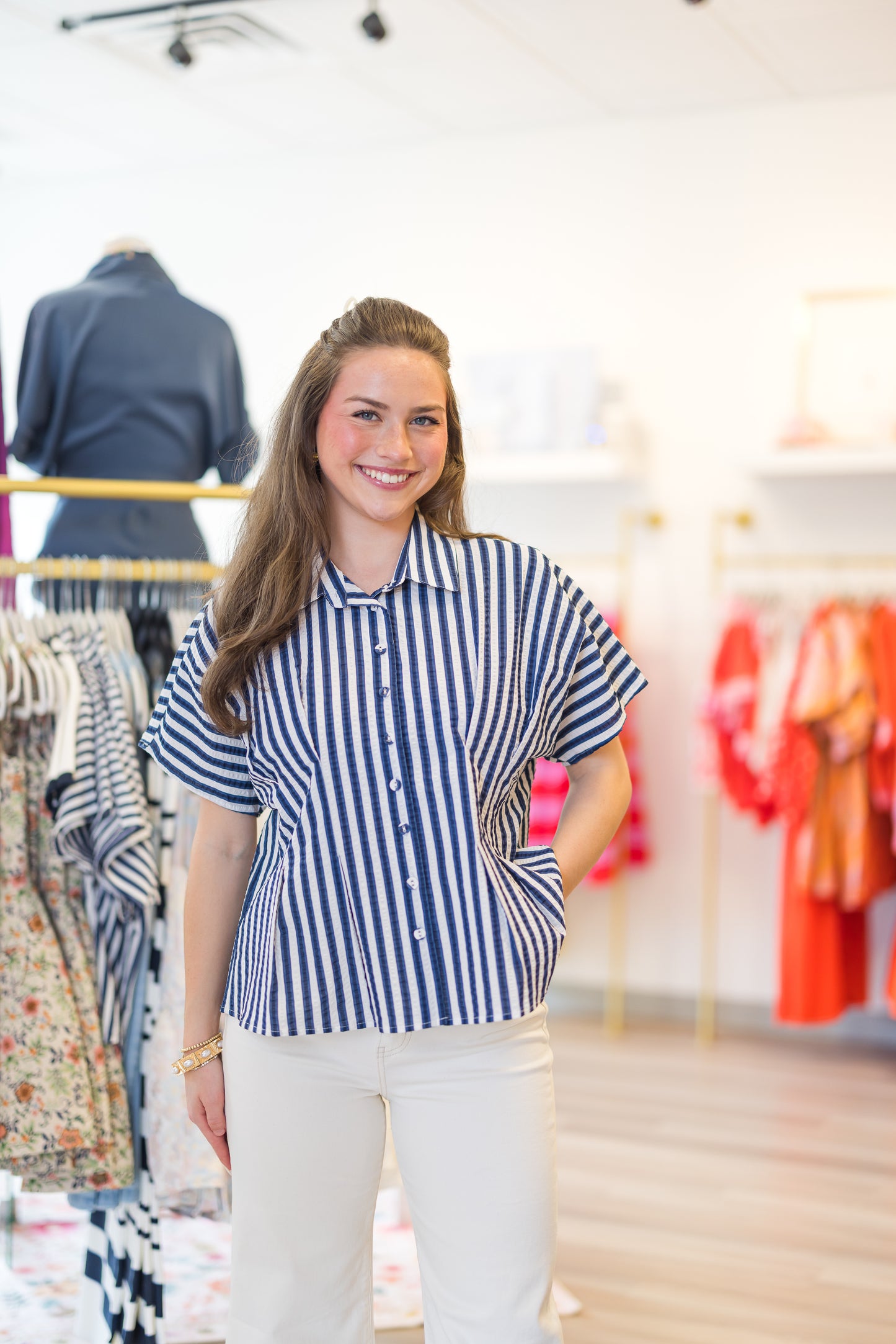 Bora Striped Blouse in Blue