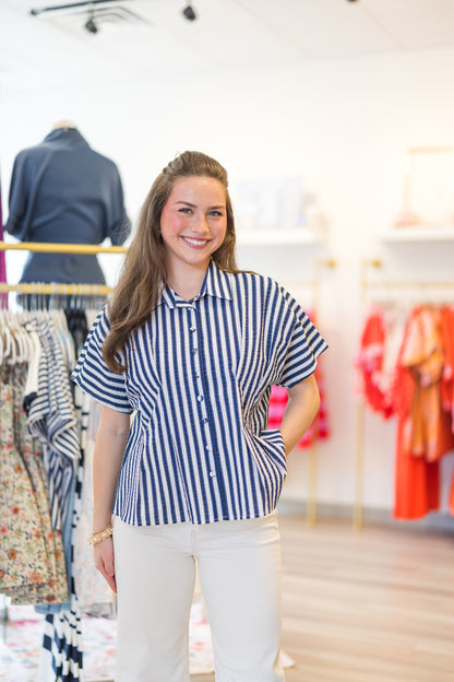 Bora Striped Blouse in Blue