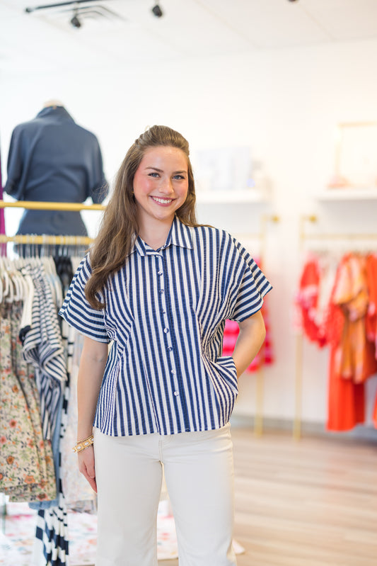 Bora Striped Blouse in Blue