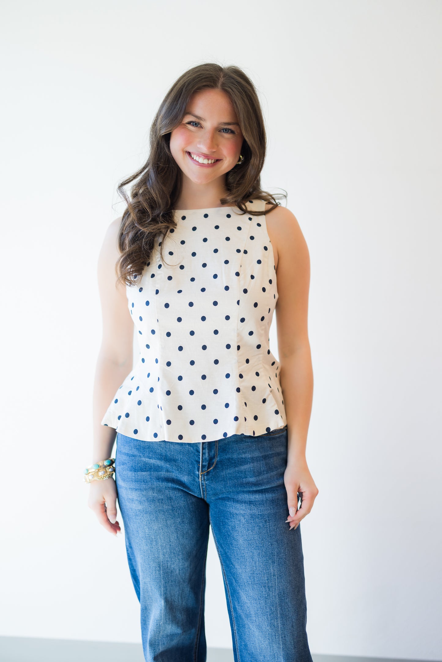 Sandy Sleeveless Polka Dot Top in Cream