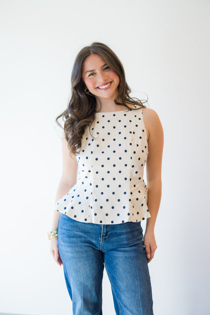 Sandy Sleeveless Polka Dot Top in Cream