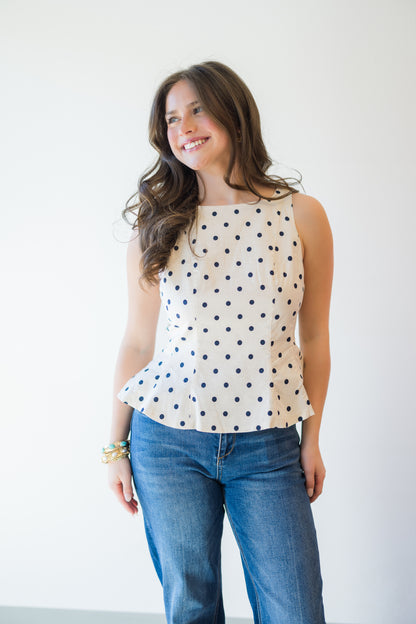 Sandy Sleeveless Polka Dot Top in Cream
