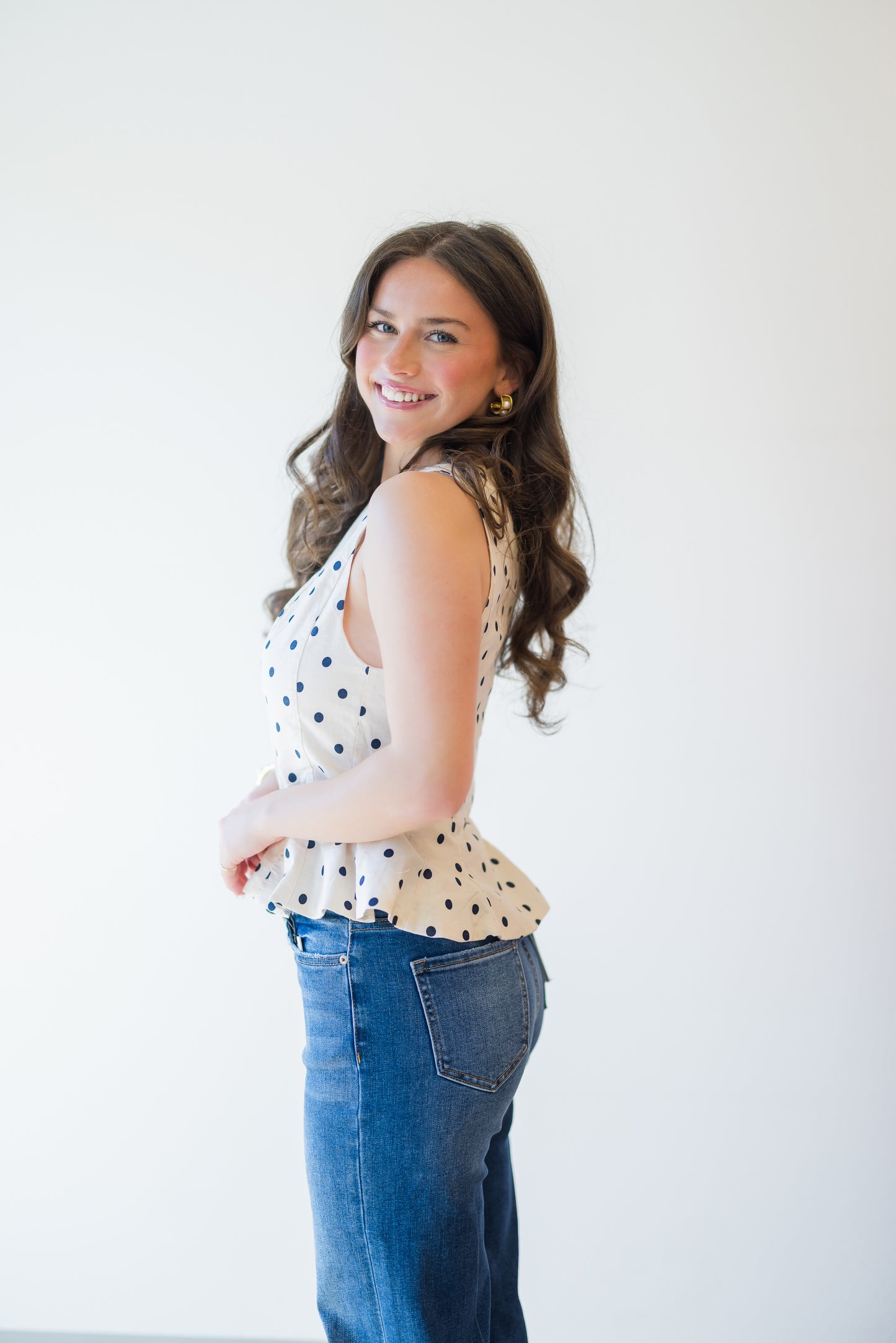 Sandy Sleeveless Polka Dot Top in Cream