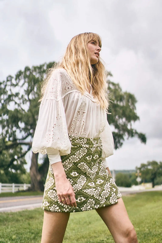 Powell Skirt in Jacquard Olive