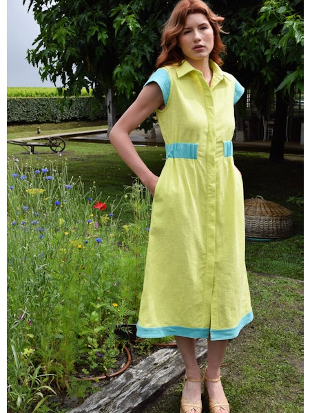 FINAL SALE Patty Epaulet Shirt Dress in Lime