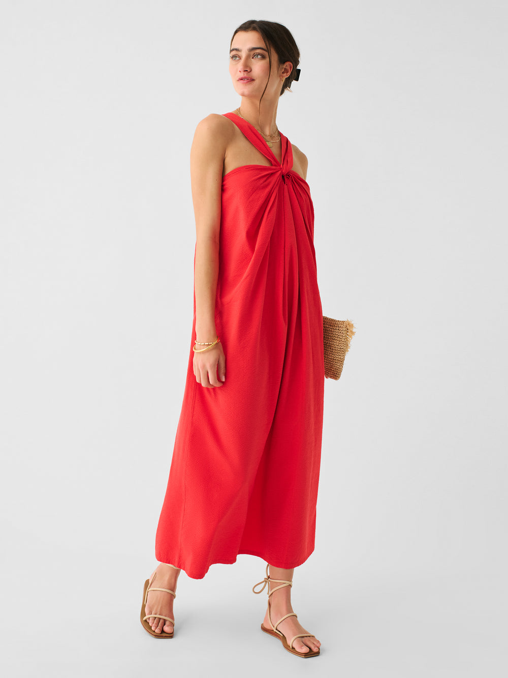 Bay Twist Seersucker Dress in Red