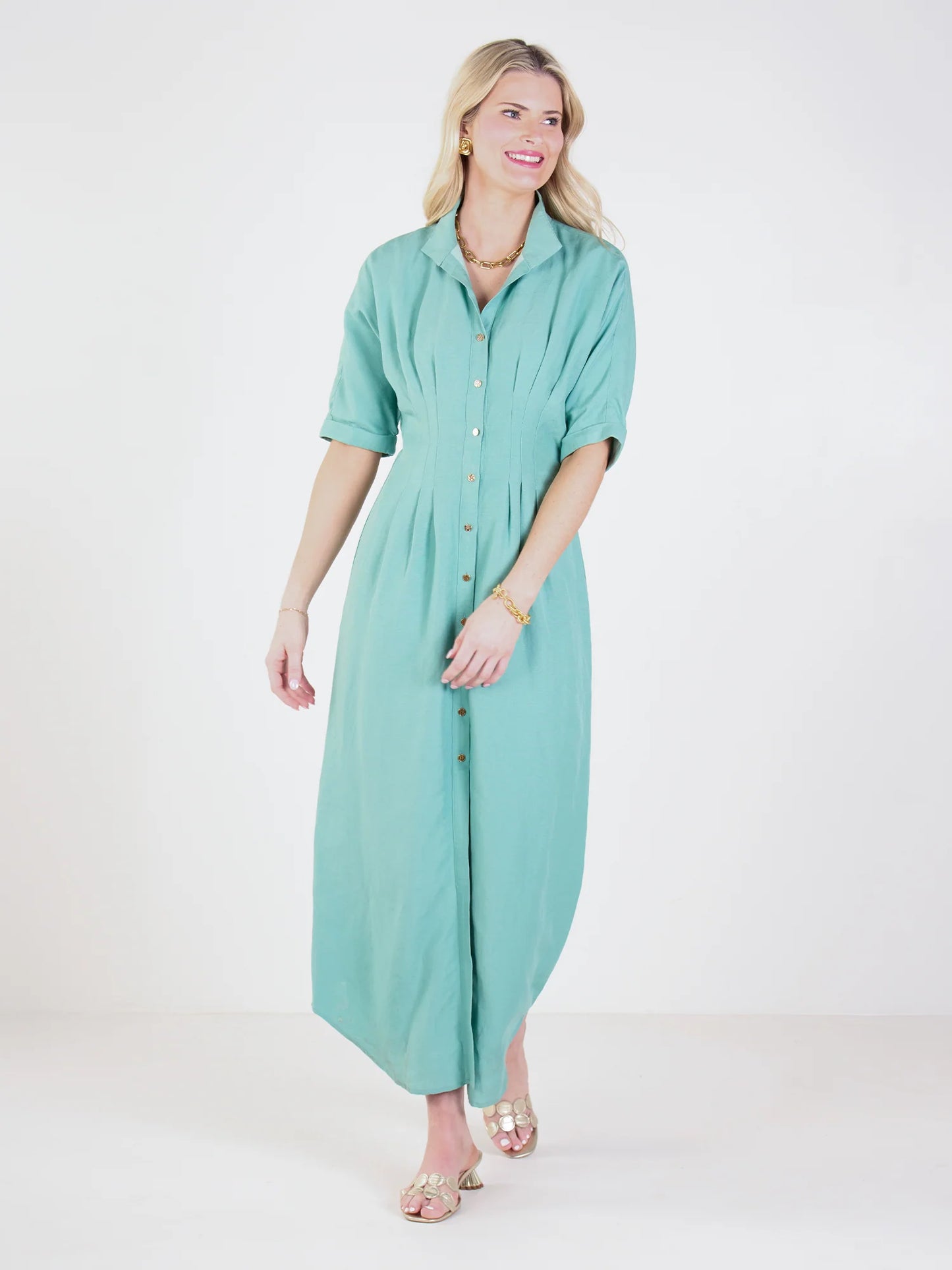 Georgia Dress in Wasabi Linen