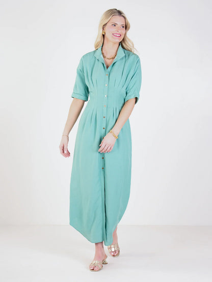 Georgia Dress in Wasabi Linen