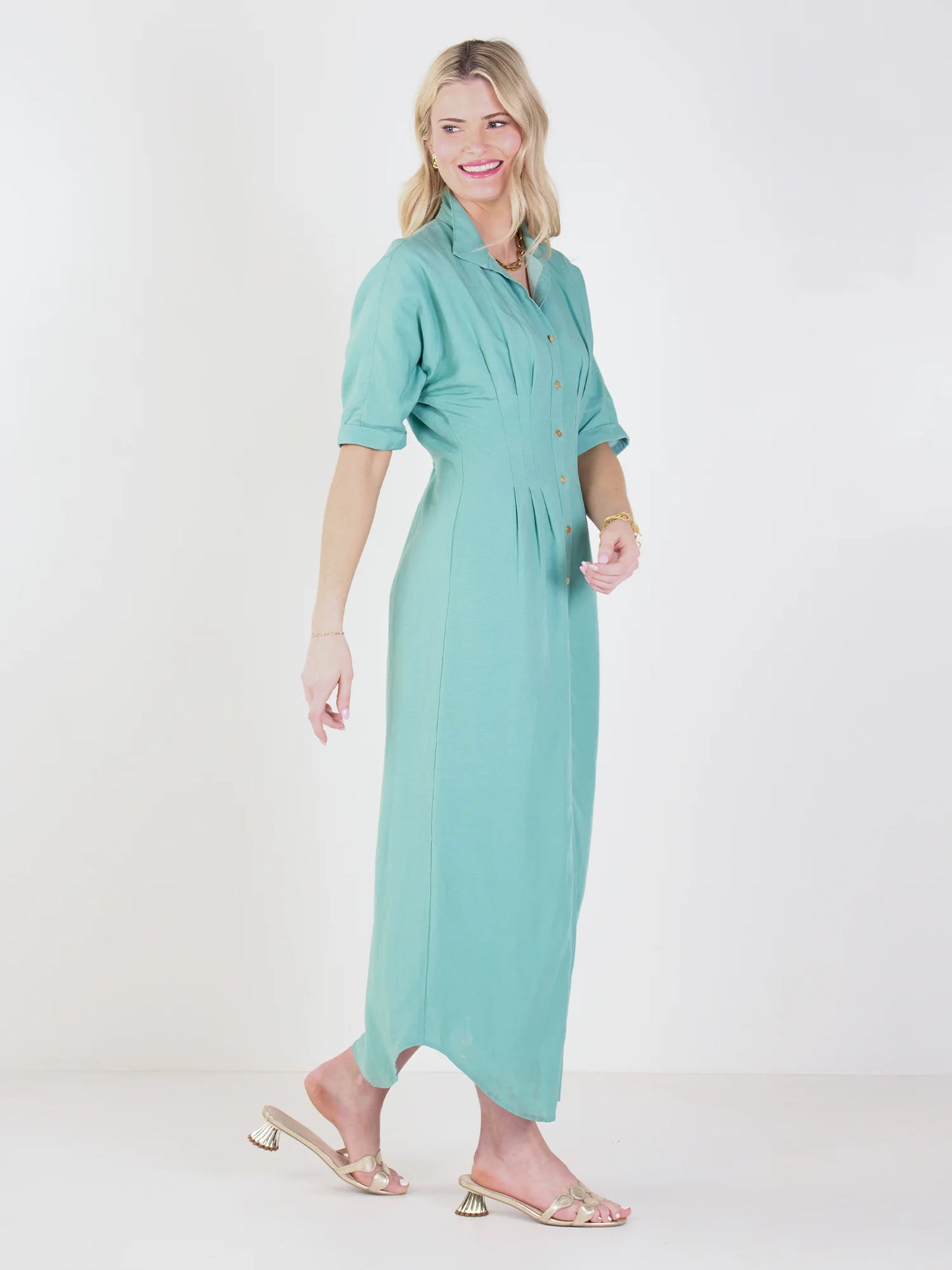 Georgia Dress in Wasabi Linen