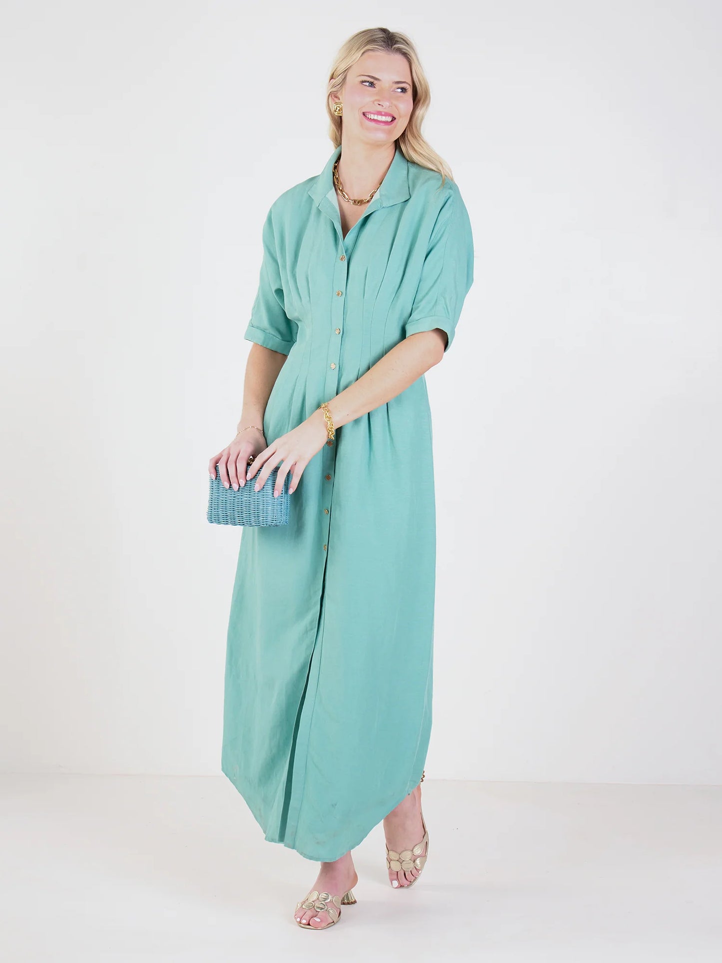 Georgia Dress in Wasabi Linen