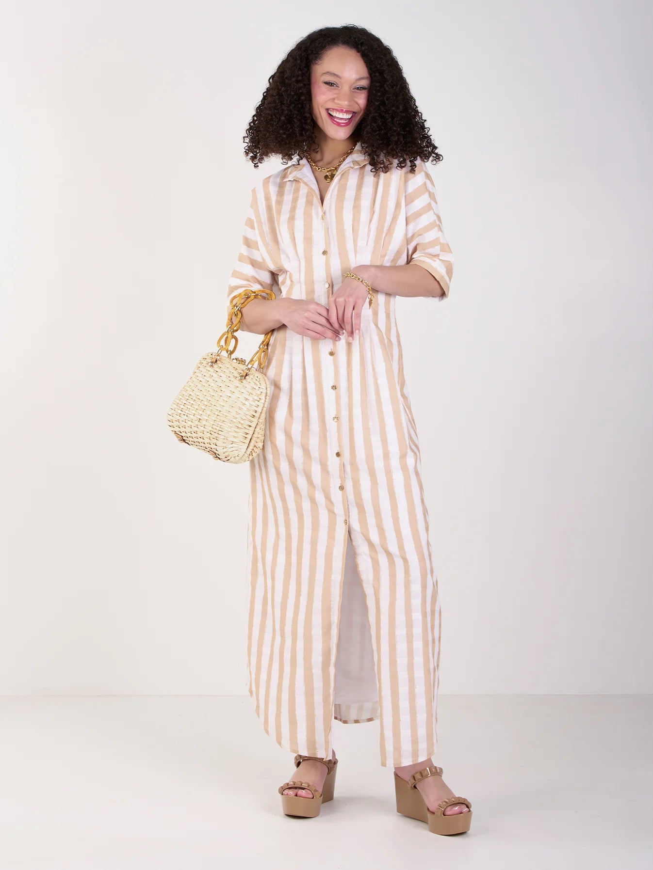 Georgia Dress in Sand Stripe