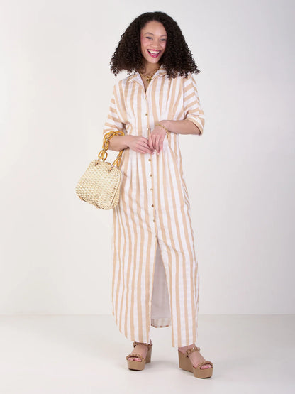 Georgia Dress in Sand Stripe