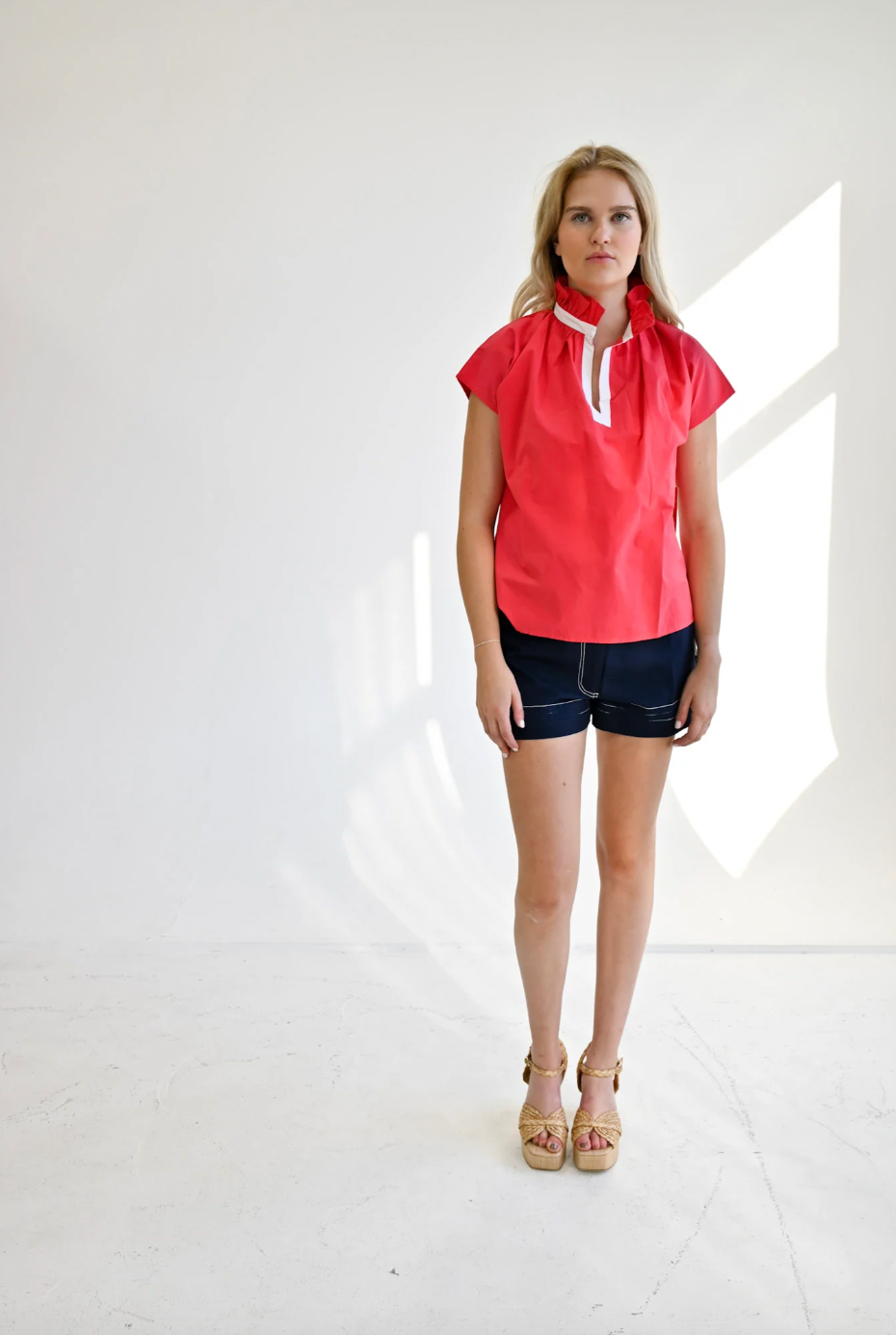 Vicki Short Sleeve Top in Red & White