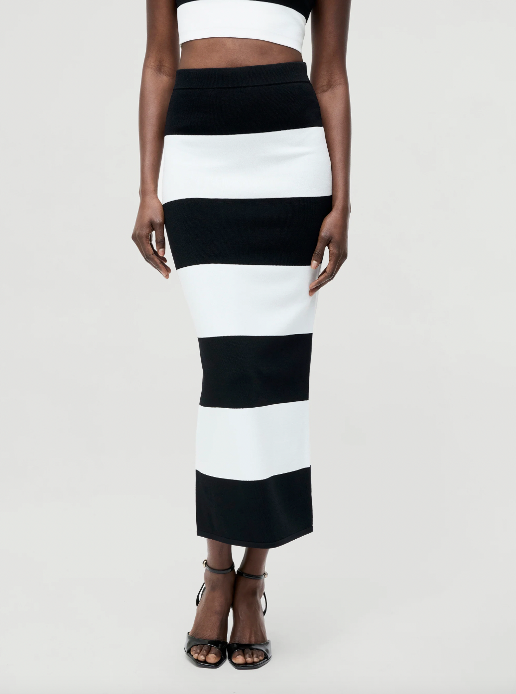 Rhea Bodycon Knit Midi Skirt in Black & White