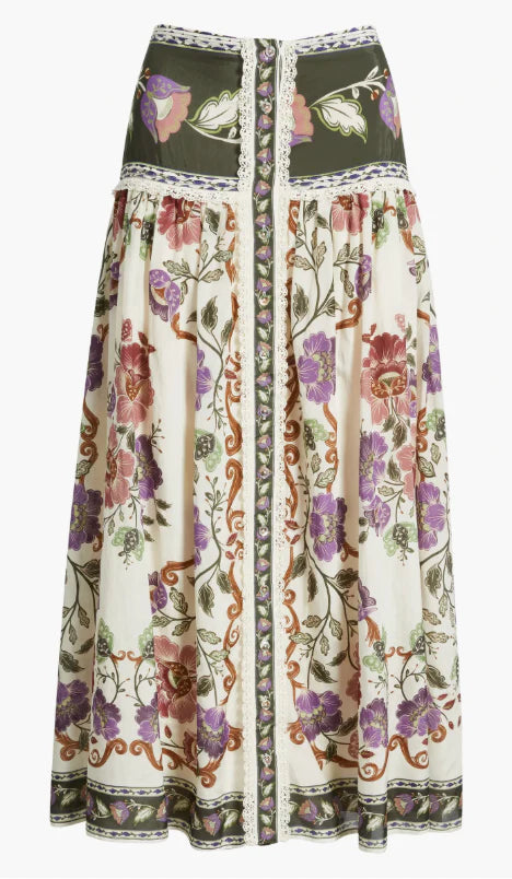 Rococo Flowers Cream Midi Skirt