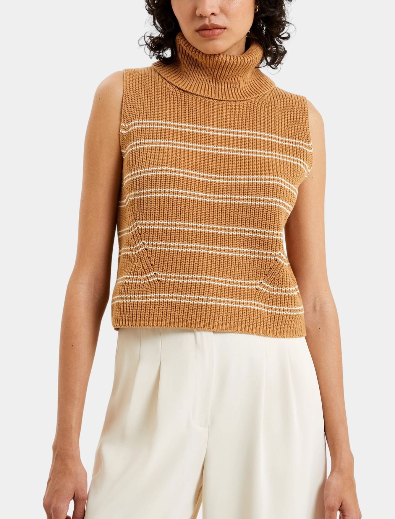 FINAL SALE Mozart Sleeveless Jumper in Camel/Cream
