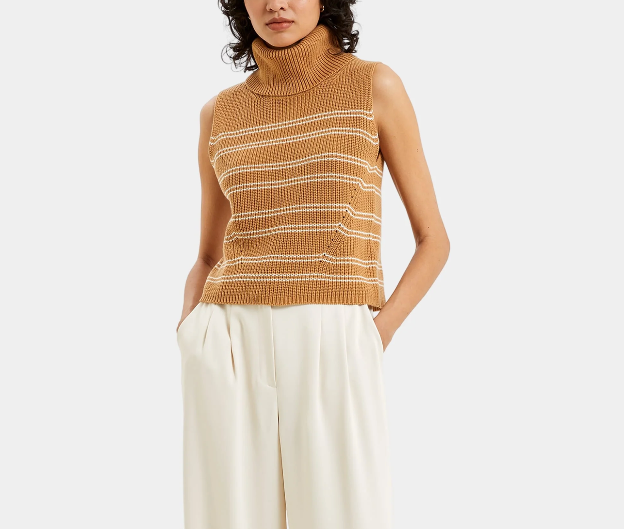 FINAL SALE Mozart Sleeveless Jumper in Camel/Cream