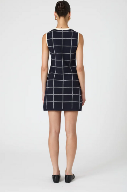 FINAL SALE Check Sleeveless Crew Dress in Marine