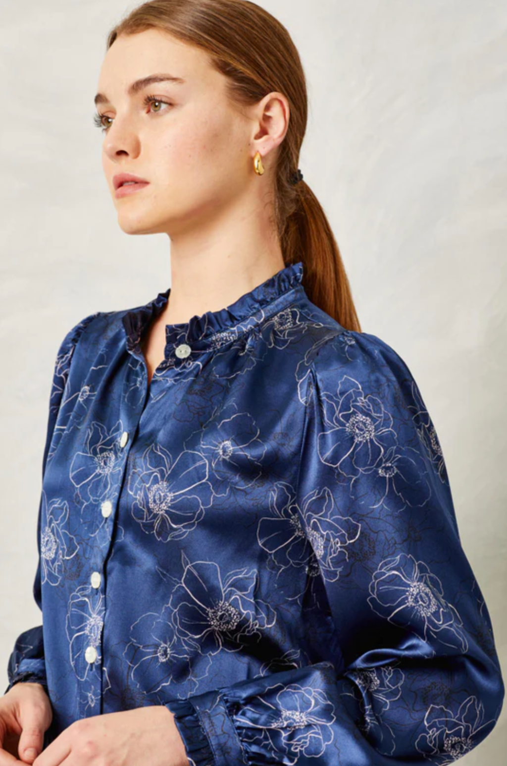 FINAL SALE Dolly Silk Floral Navy Blouse