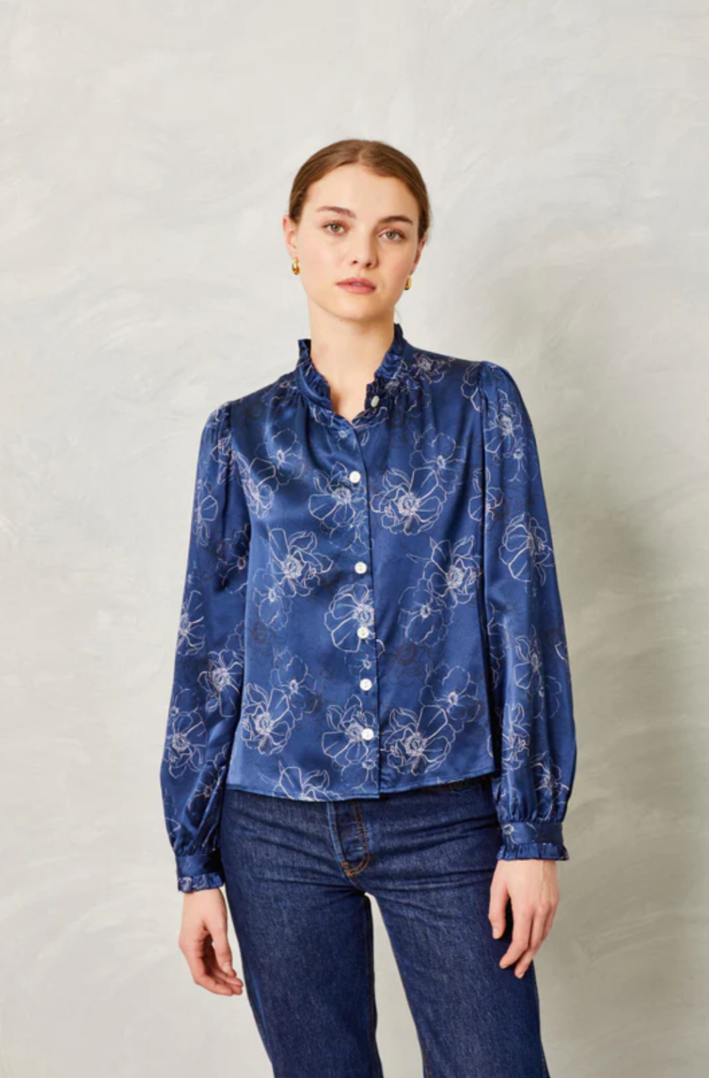 FINAL SALE Dolly Silk Floral Navy Blouse