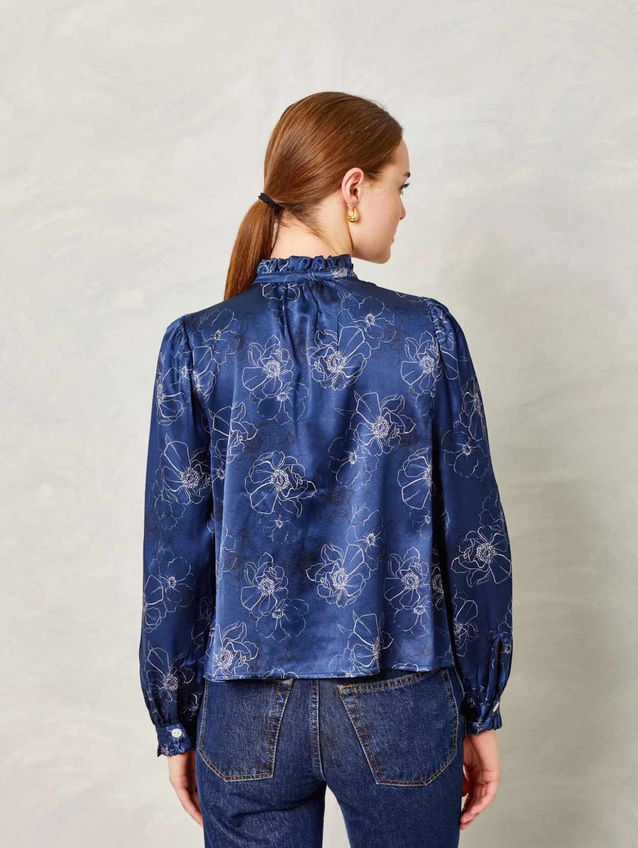 FINAL SALE Dolly Silk Floral Navy Blouse