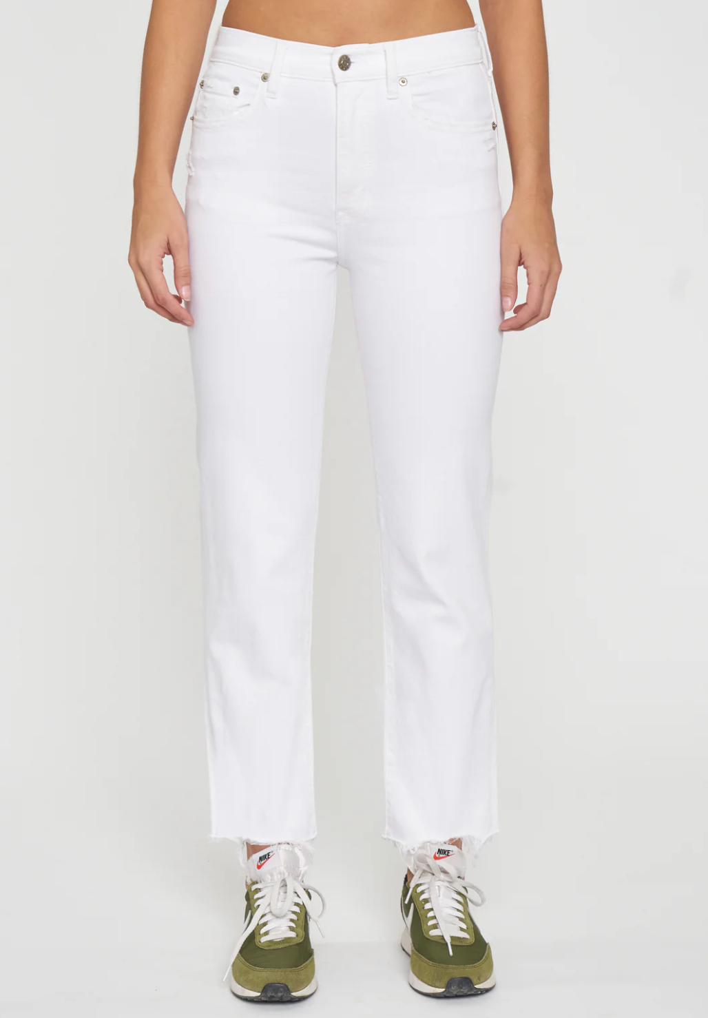 Shy Girl High Rise Crop Flare in Marshmallow Distressed