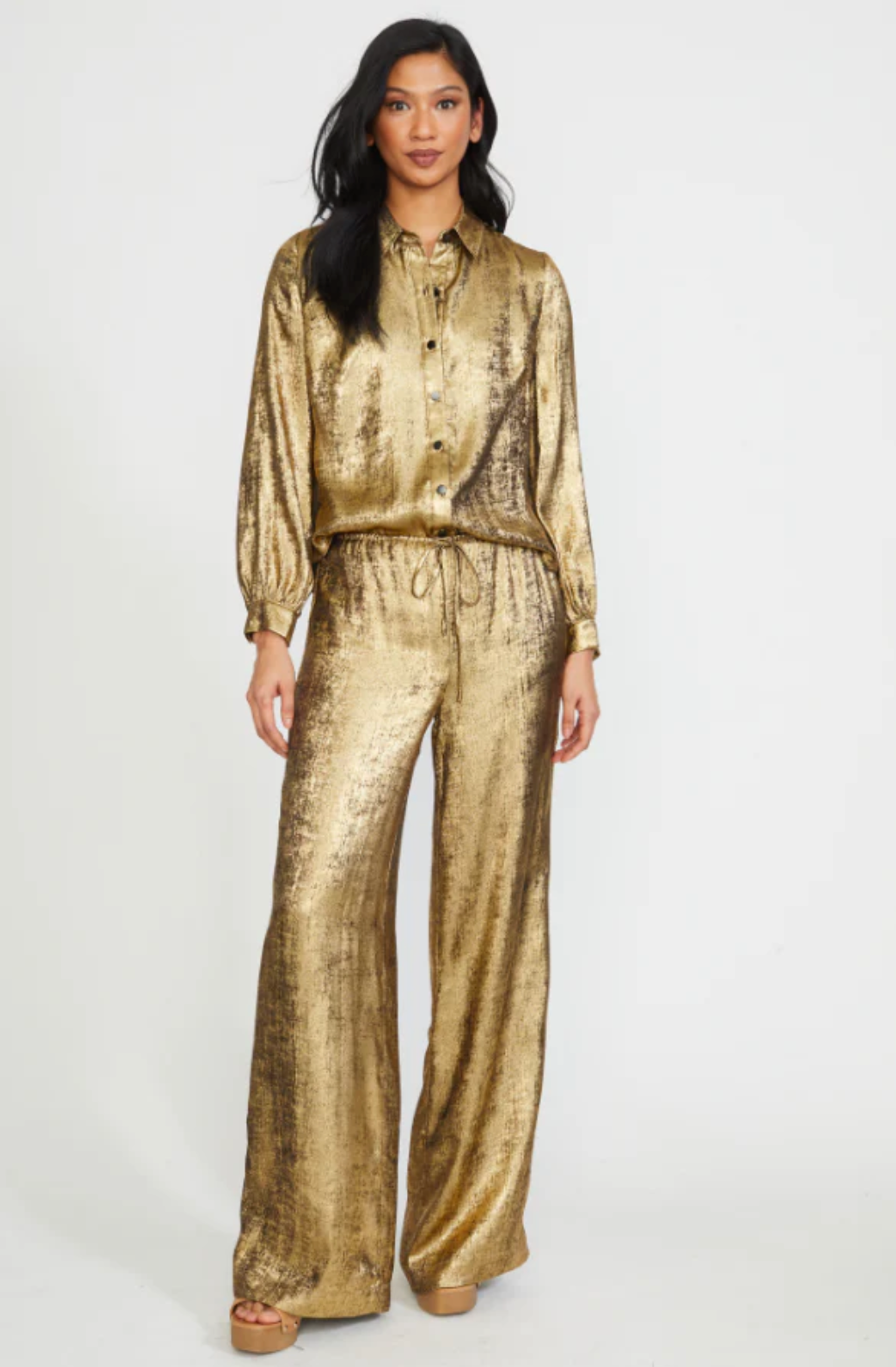 FINAL SALE Brighton Drawstring Wide Leg Pants in Gold