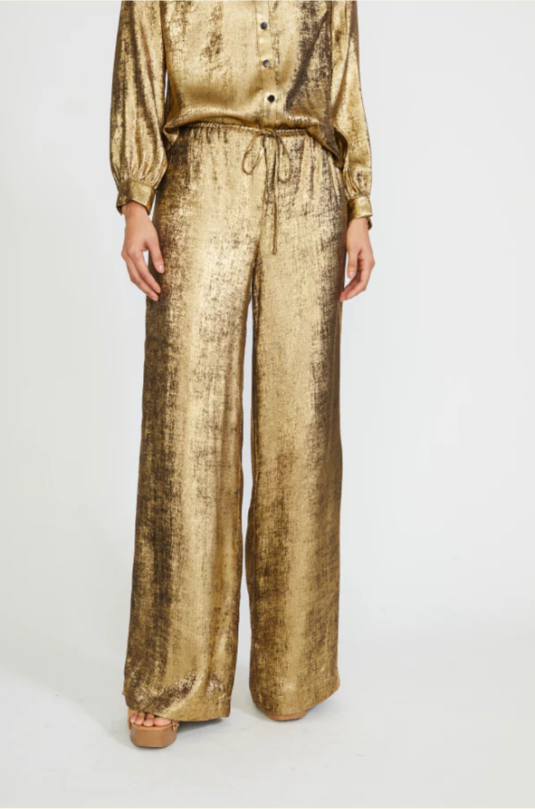 FINAL SALE Brighton Drawstring Wide Leg Pants in Gold