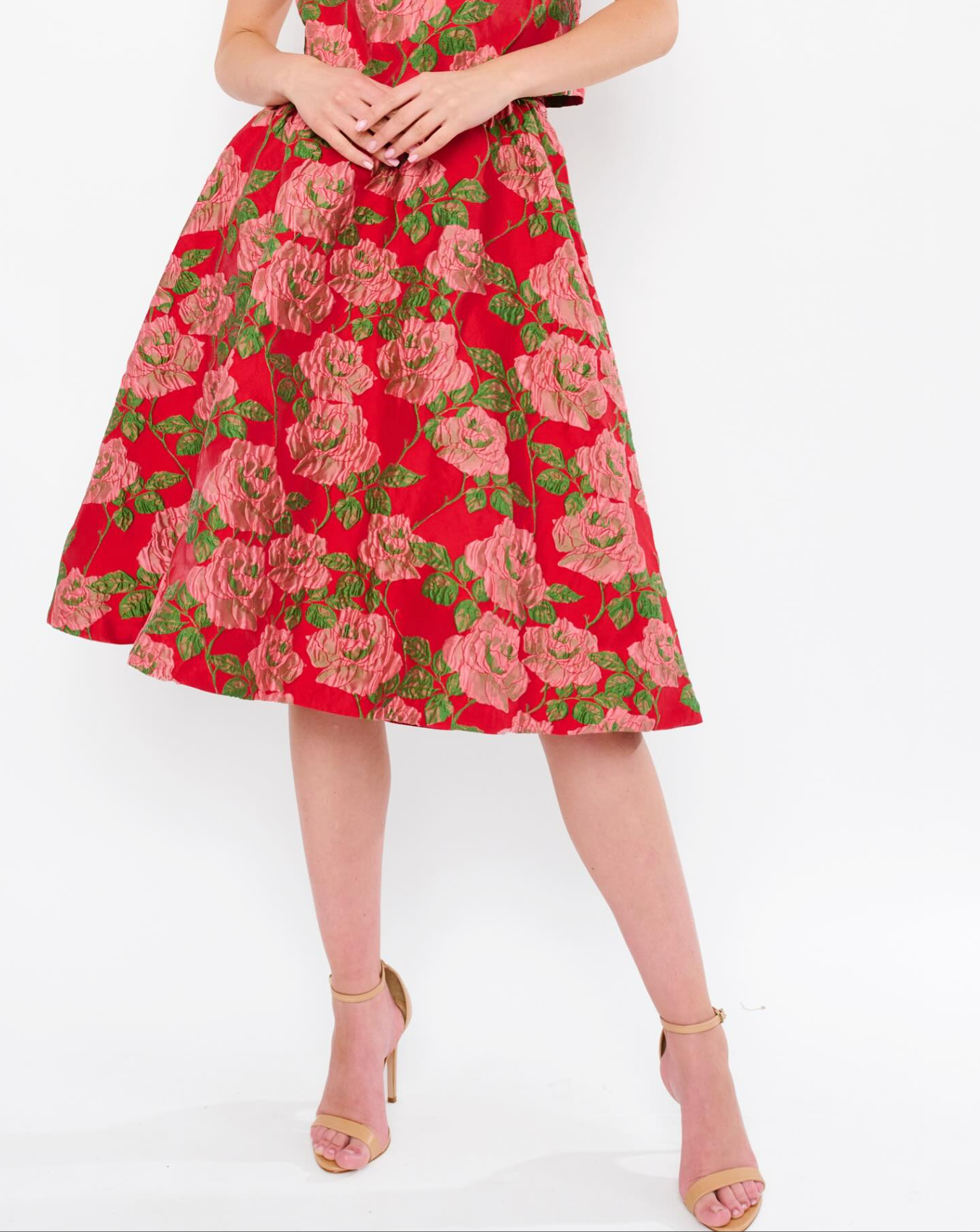 FINAL SALE Tulip Midi Skirt in Red Rose
