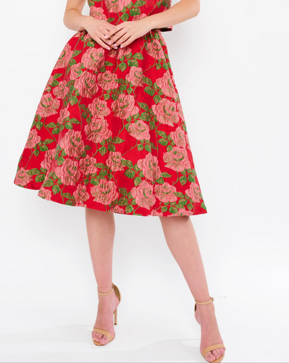FINAL SALE Tulip Midi Skirt in Red Rose