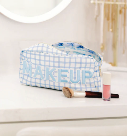 Makeup Bag in Blue Trellis