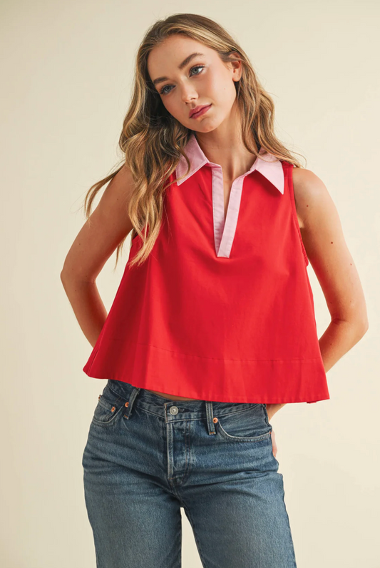 Relaxed Cotton Poplin Collar Top