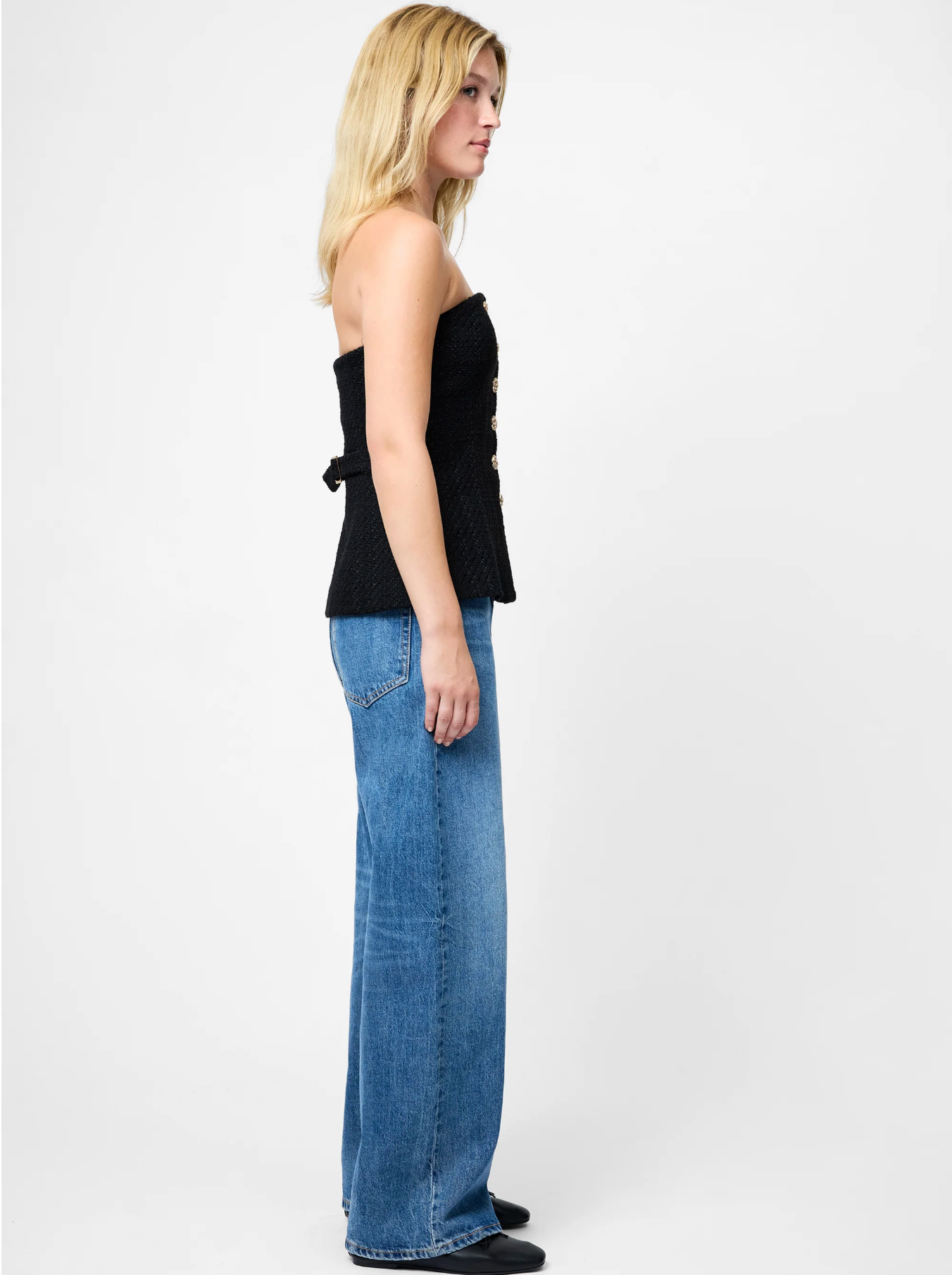 FINAL SALE Structured Tweed Strapless Top in Black