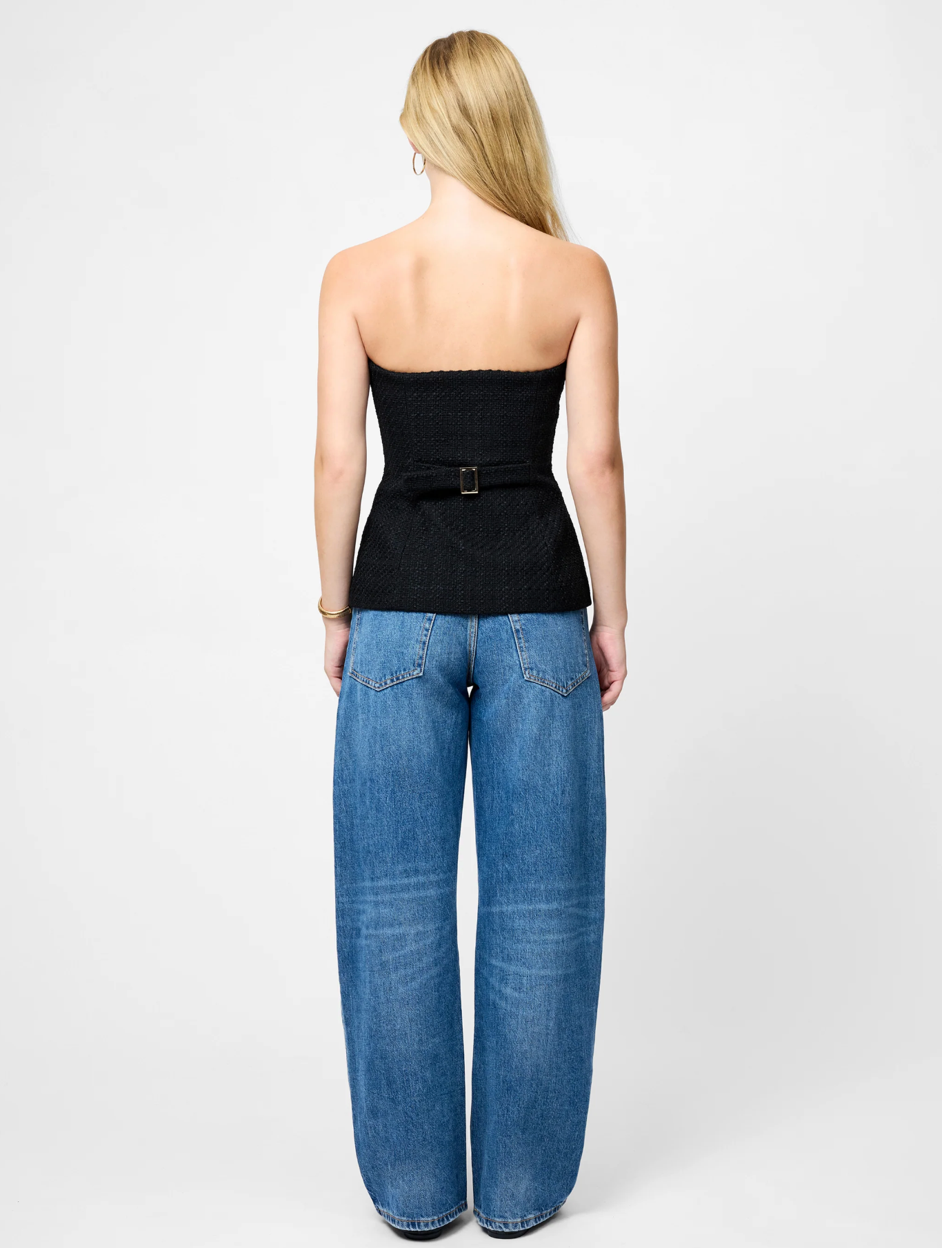 FINAL SALE Structured Tweed Strapless Top in Black