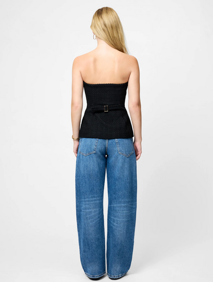 FINAL SALE Structured Tweed Strapless Top in Black