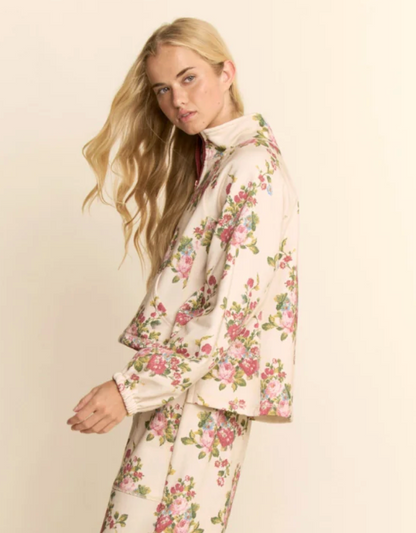 Flower Printed Half Zip in Ivory Floral