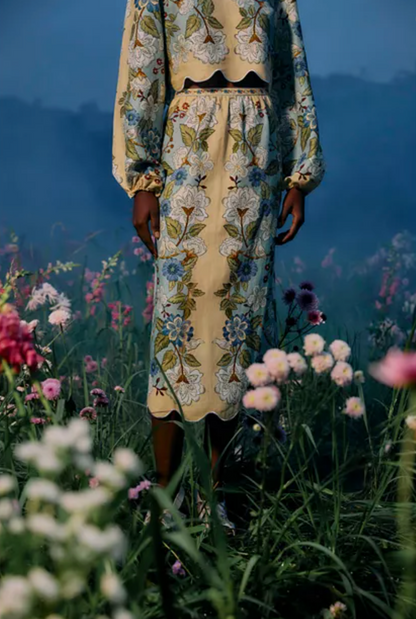 Garden Blue Midi Skirt