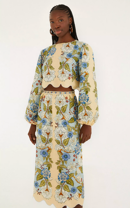 Garden Blue Long Sleeve Blouse